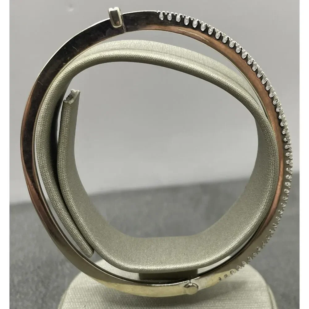 14K White Gold Thin Bangle Style Bracelet W/ Diamonds (24695)